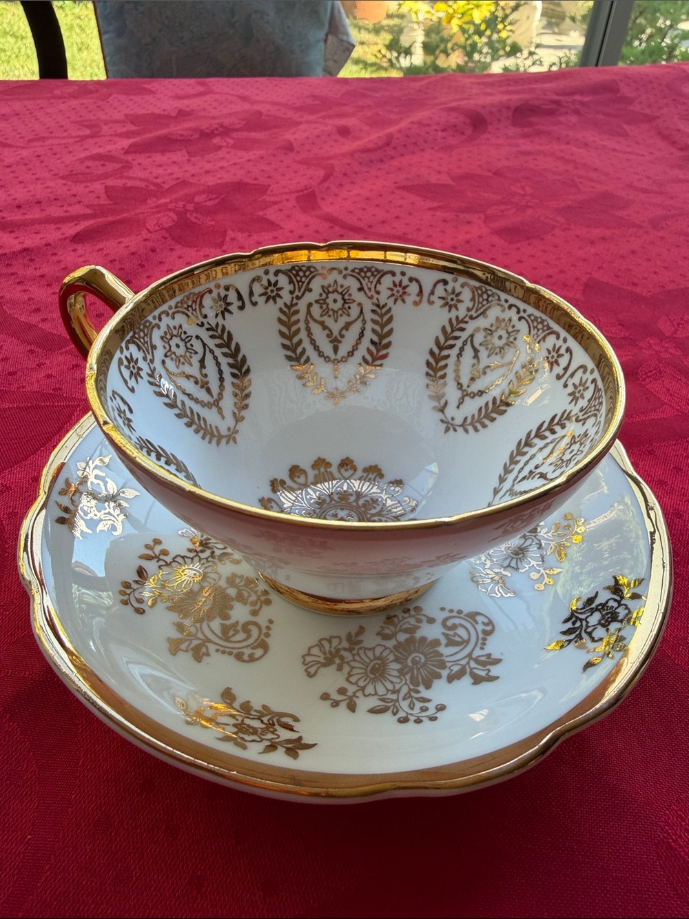 Vintage Stanley Gold on White Porcelain Teacup & Saucer Set